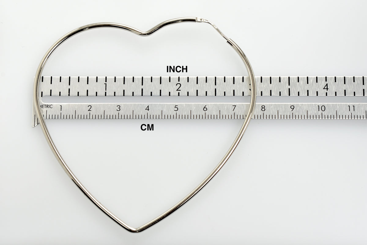 sterling silver rhodium plated 2.95 inch large heart hoop earrings 75mm x 2mm