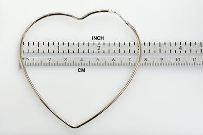 sterling silver rhodium plated 2.95 inch large heart hoop earrings 75mm x 2mm
