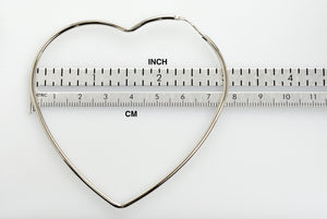 Sterling Silver Rhodium Plated 2.95 inch Large Heart Hoop Earrings 75mm x 2mm