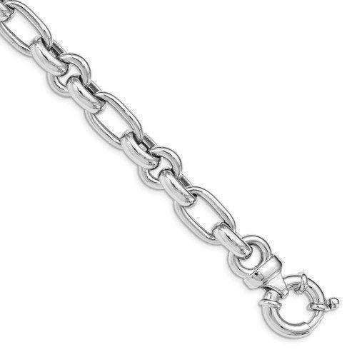 Sterling Silver 10mm Polished Fancy Rolo Link Charm Bracelet Chain with Spring Ring Clasp