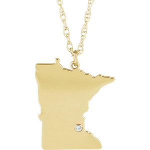 14k 10k Yellow Rose White Gold Diamond Silver Minnesota MN State Map Personalized City Necklace