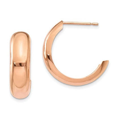 14k rose gold j hoop earrings post push back