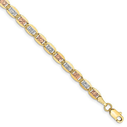 14k yellow white rose gold tri color 3.8mm pav√© valentino bracelet anklet choker necklace chain