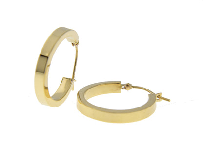 14k yellow gold square tube round hoop earrings 19mm x 3mm
