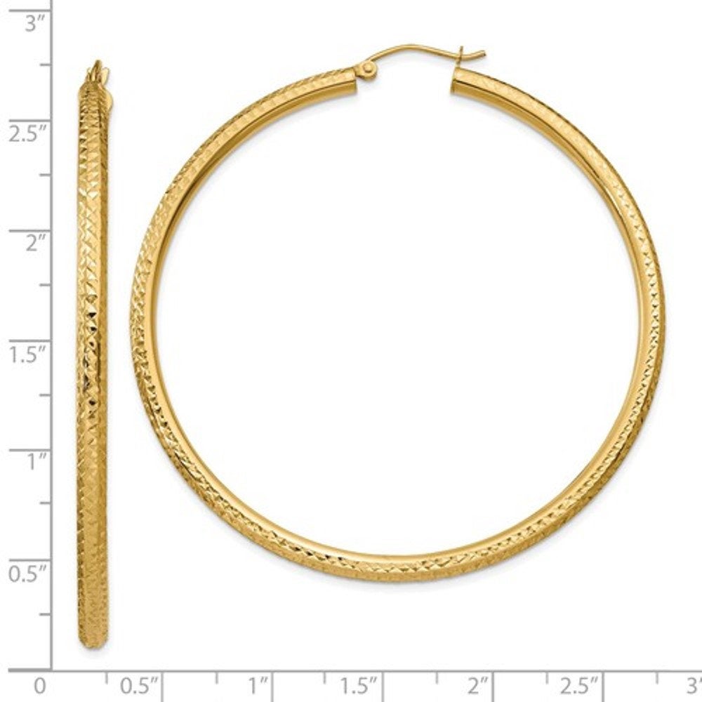 14k yellow gold 2.36 inch large diamond cut round classic hoop earrings 60mm x 3mm