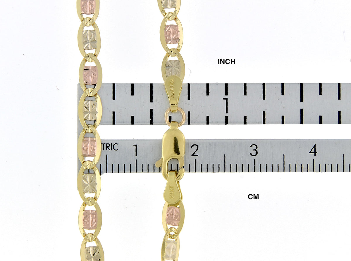 14k yellow white rose gold tri color 3.8mm pav√© valentino bracelet anklet choker necklace chain