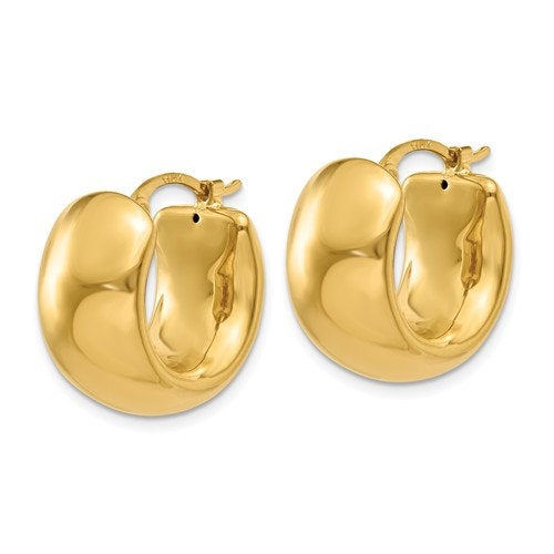 14k yellow gold classic round puffed hoop earrings 15mm x 9mm
