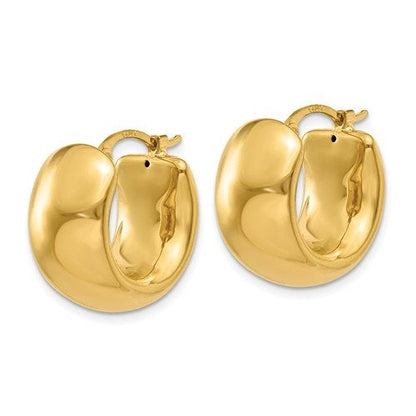 14k yellow gold classic round puffed hoop earrings 15mm x 9mm