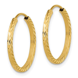 14k Yellow Gold Diamond Cut Square Tube Round Endless Hoop Earrings 20mm x 1.35mm
