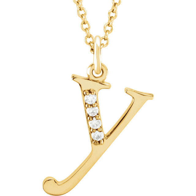 14k yellow rose white gold .025 ctw diamond tiny petite lowercase letter y initial alphabet pendant charm necklace