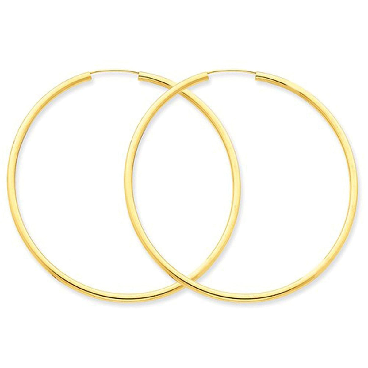 14k yellow gold round endless hoop earrings 55mm x 2mm
