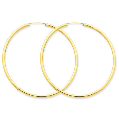 14k yellow gold round endless hoop earrings 55mm x 2mm