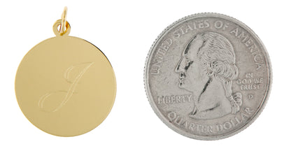 10k yellow gold 18mm round circle disc pendant charm personalized monogram engraved