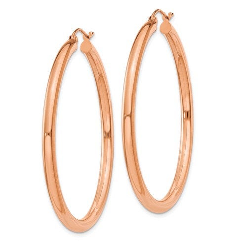 14k rose gold classic round hoop earrings 45mm x 3mm