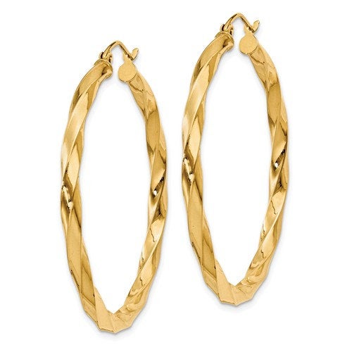14k yellow gold twisted modern classic round hoop earrings 40mm x 3mm