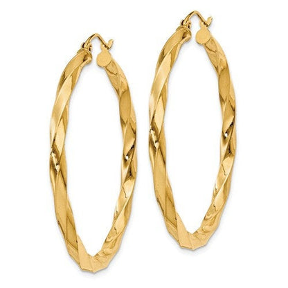 14k yellow gold twisted modern classic round hoop earrings 40mm x 3mm