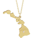 Lataa kuva Galleria-katseluun, 14k 10k Yellow Rose White Gold Diamond Silver Hawaii HI State Map Personalized City Necklace
