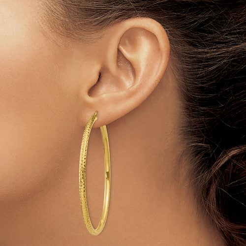 14k yellow gold 2.36 inch large diamond cut round classic hoop earrings 60mm x 3mm