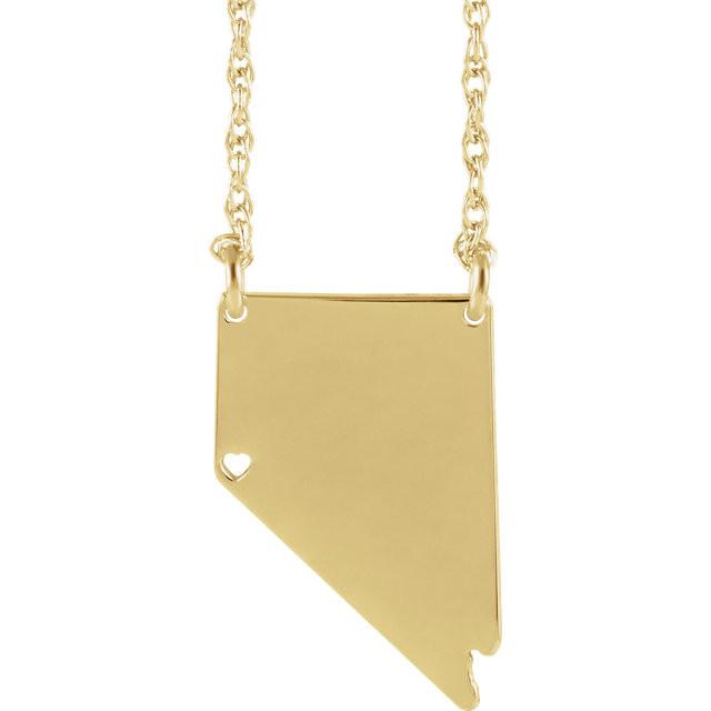 14k gold 10k gold silver nevada nv state map necklace heart personalized city