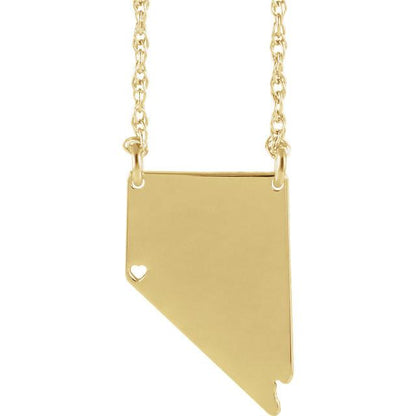 14k gold 10k gold silver nevada nv state map necklace heart personalized city