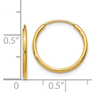 14k Yellow Gold Round Endless Hoop Earrings 15mm x 1.25mm