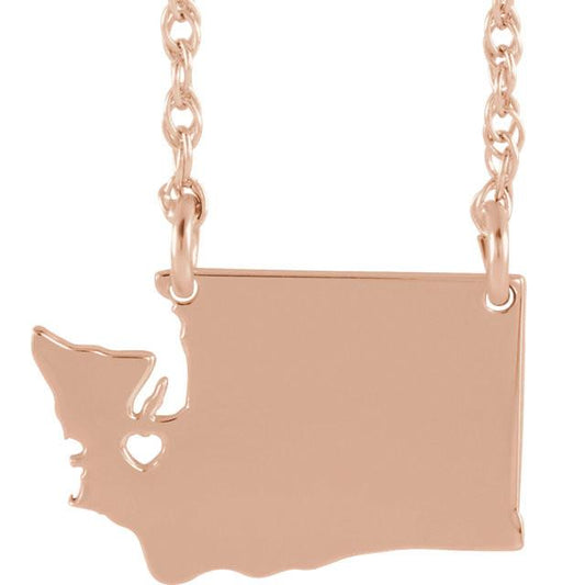 14k gold 10k gold silver washington wa state map necklace heart personalized city