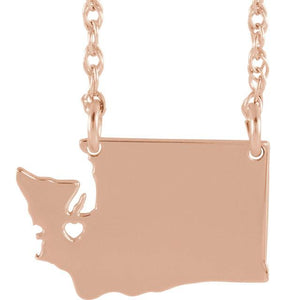 14k Gold 10k Gold Silver Washington WA State Map Necklace Heart Personalized City