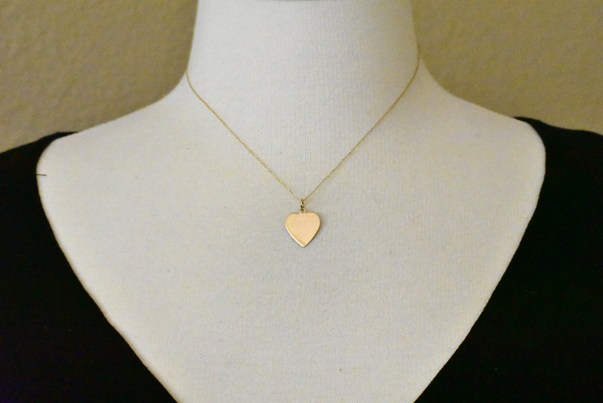 14k yellow gold 14mm heart disc pendant charm personalized monogram engraved