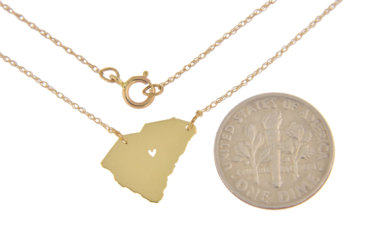 14k gold 10k gold silver south carolina sc state map necklace heart personalized city
