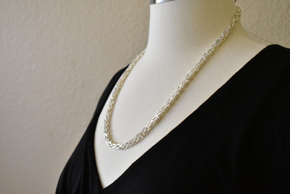 solid 925 sterling silver 5mm thick polished byzantine bracelet anklet choker necklace chain