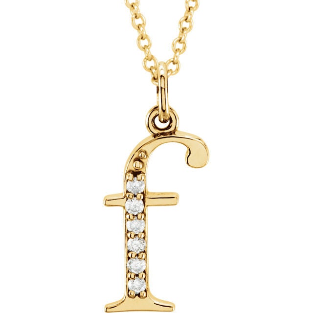 14k yellow rose white gold .03 ctw diamond tiny petite lowercase letter f initial alphabet pendant charm necklace