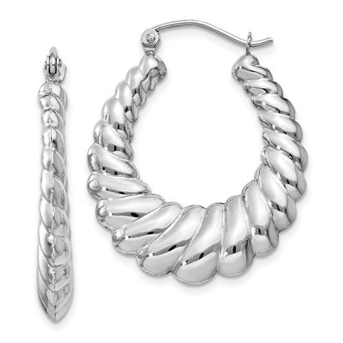 14k white gold shrimp scalloped twisted classic hoop earrings
