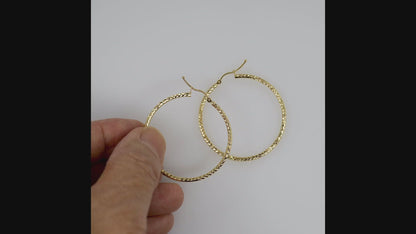 14k Yellow Gold Diamond Cut Classic Round Hoop Earrings 40mm x 2mm