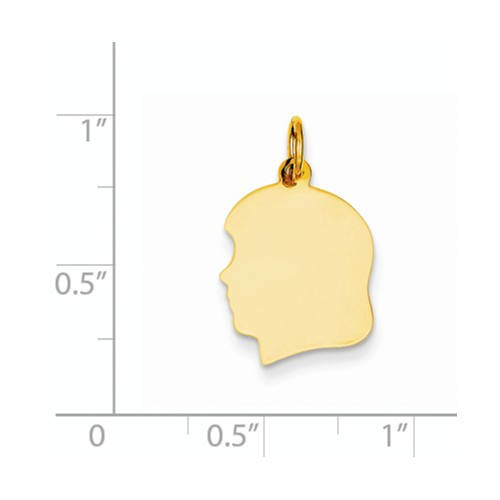 10K Solid Yellow Gold 13mm Girl Facing Left Head Silhouette Engravable Disc Pendant Charm Engraved Personalized Initial Name Monogram