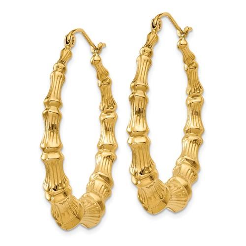 14k yellow gold bamboo hoop earrings 33mm