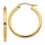 Загрузить изображение в средство просмотра галереи, 14k Yellow Gold Square Tube Round Hoop Earrings 25mm x 2mm
