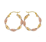 Indlæs billede til gallerivisning 14k Gold Tri Color Twisted Round Hoop Earrings
