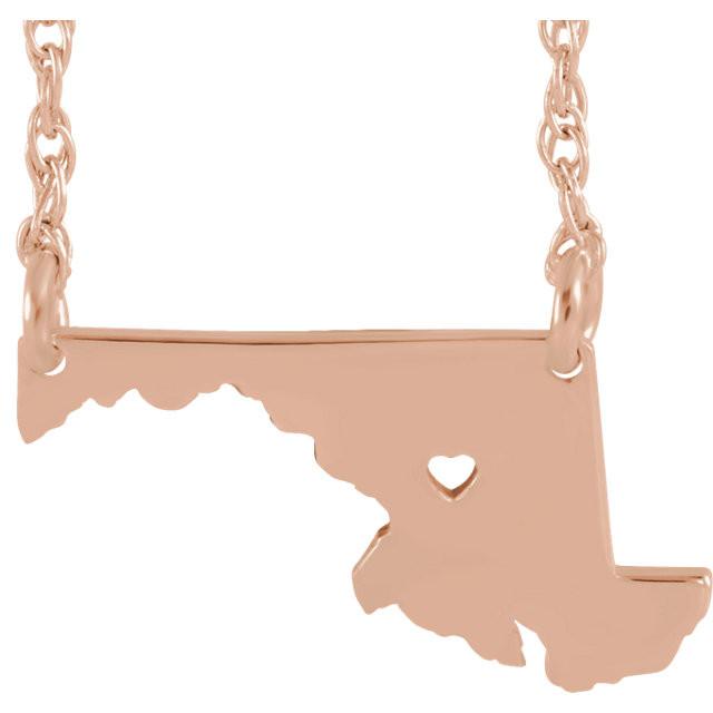 14k gold 10k gold silver maryland md state map necklace heart personalized city