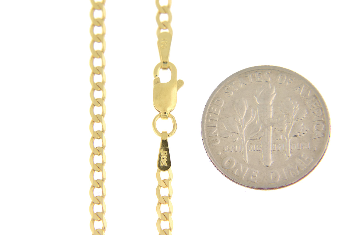 14k yellow gold 2.2mm beveled curb link bracelet anklet choker necklace pendant chain