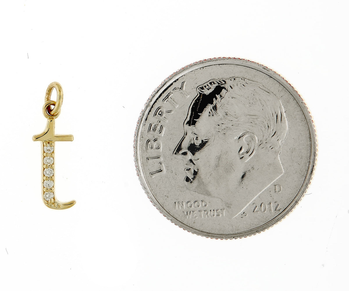 14k yellow rose white gold .025 ctw diamond tiny petite lowercase letter t initial alphabet pendant charm necklace