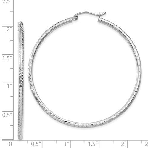 14k white gold diamond cut round hoop earrings 49mm x 2mm