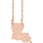 Lade das Bild in den Galerie-Viewer, 14k Gold 10k Gold Silver Louisiana State Map Necklace Heart Personalized City
