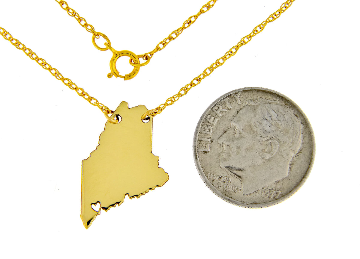 14k gold 10k gold silver maine state map necklace heart personalized city