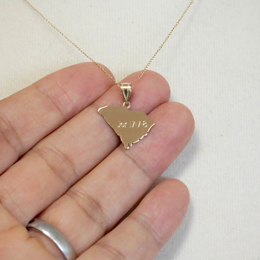 14K Gold or Sterling Silver South Carolina SC State Map Pendant Charm Personalized Monogram