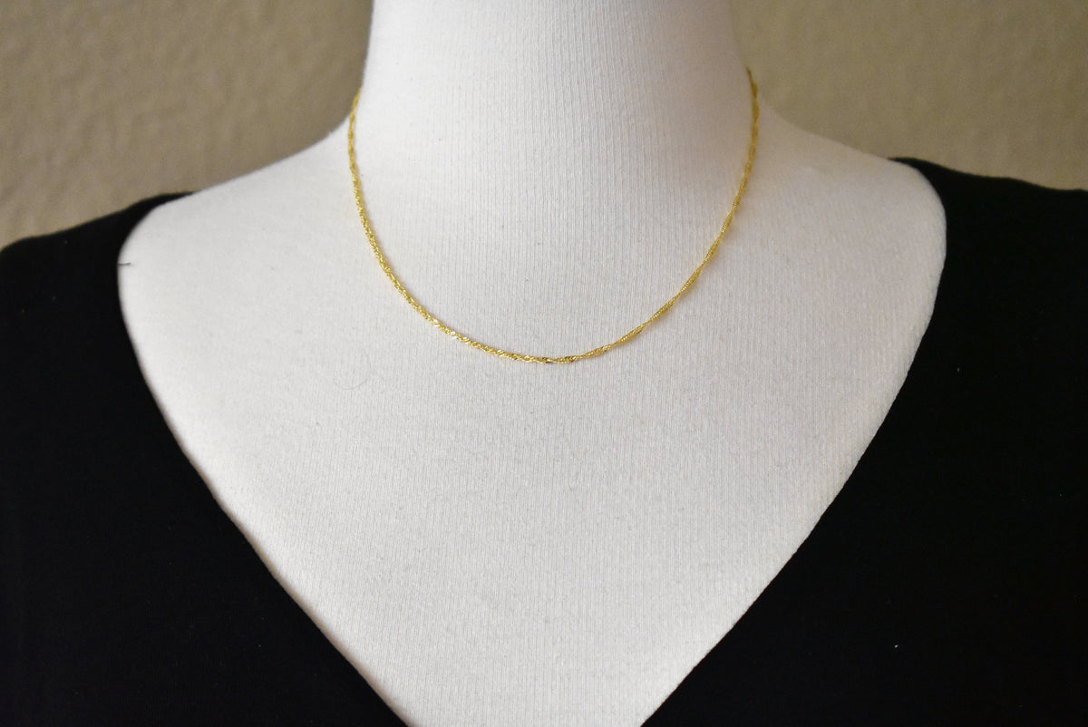 10k yellow gold 1.7mm singapore twisted bracelet anklet choker necklace pendant chain