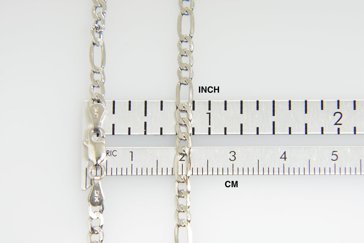 14k white gold 3.5mm lightweight figaro bracelet anklet choker necklace pendant chain