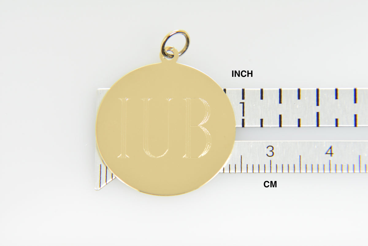 10k yellow gold 23mm round circle disc pendant charm personalized monogram engraved