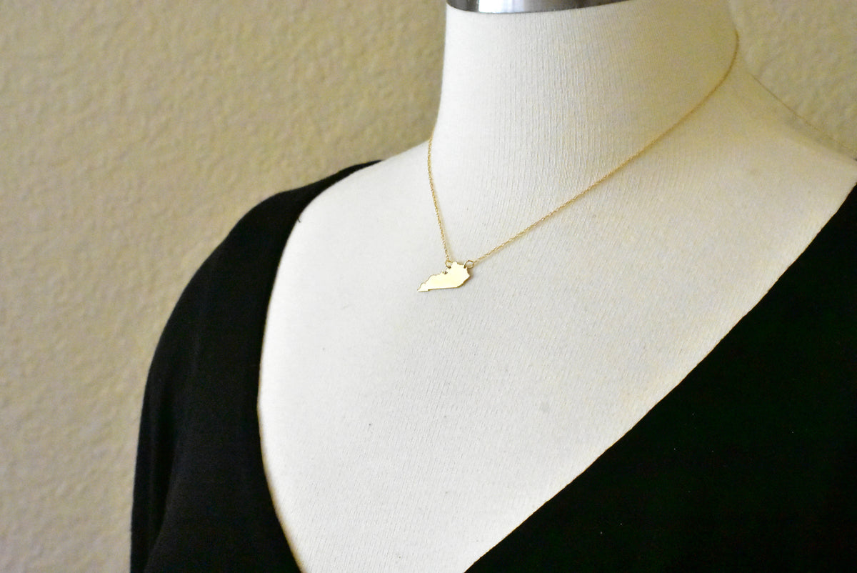14k gold 10k gold silver kentucky state map necklace heart personalized city