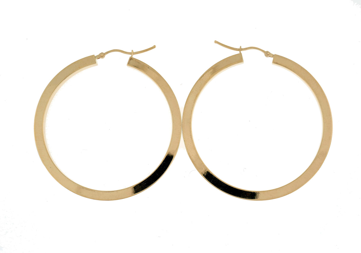 14k yellow gold square tube round hoop earrings 45mm x 3mm