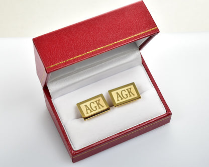 14k yellow 14k white gold sterling silver rectangle cufflinks cuff links personalized monogram